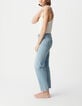 Damesblauwe cropped jeans met zichtbare powerstretch knopen-4