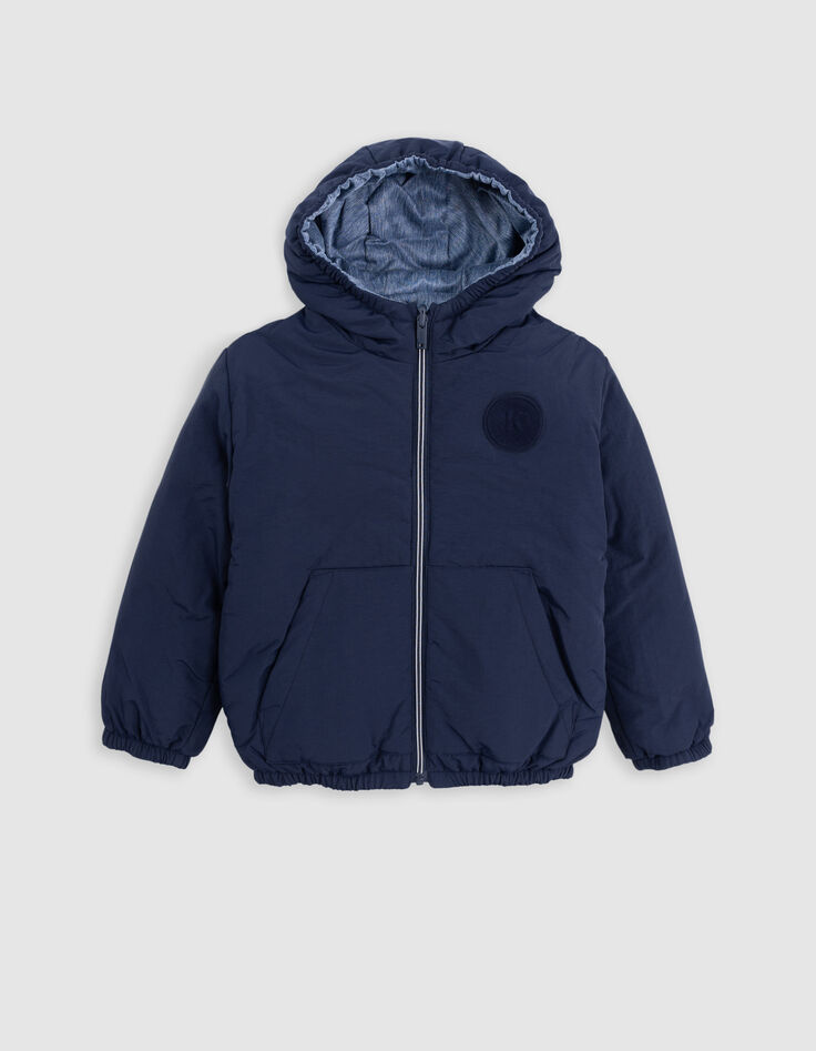 Doudoune réversible nylon effet denim et marine garçon-2