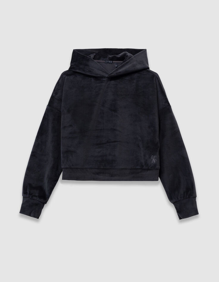 Grijze hoodie velourstricot meisjes-1