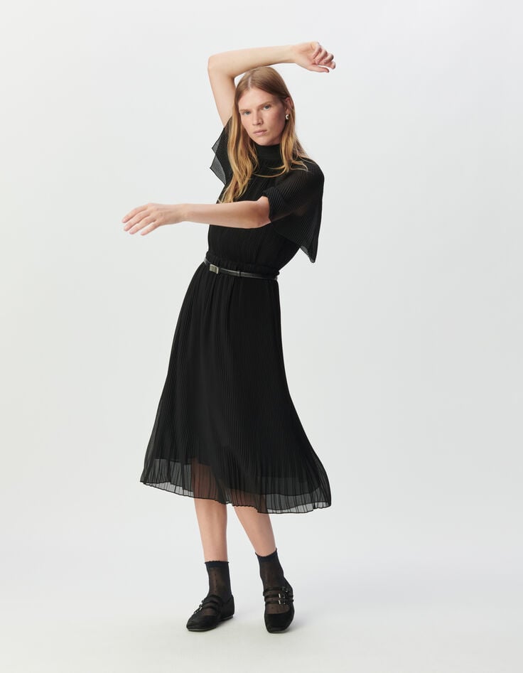 Vestido negro gasa plisada largo midi mujer-5 Vestido negro gasa plisada largo midi mujer-5