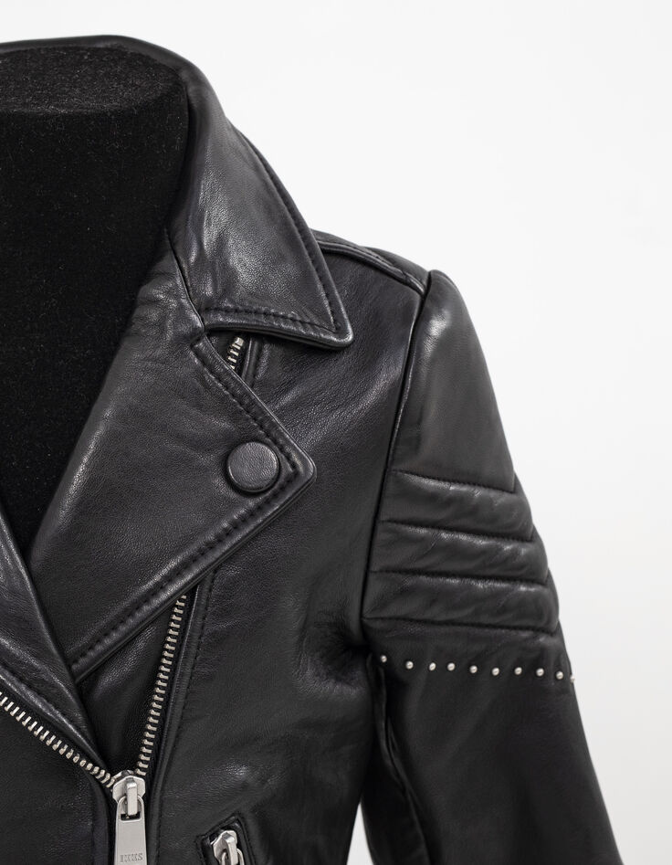 Schwarze Lederjacke 1440 Leather Story mit Steppnähten-5