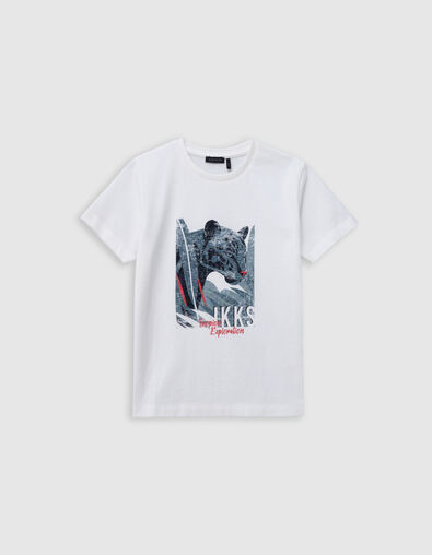 Weißes Jungen Panther-T-Shirt aus Bio-Baumwolle - IKKS