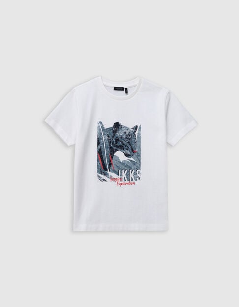 Weißes Jungen Panther-T-Shirt aus Bio-Baumwolle - IKKS