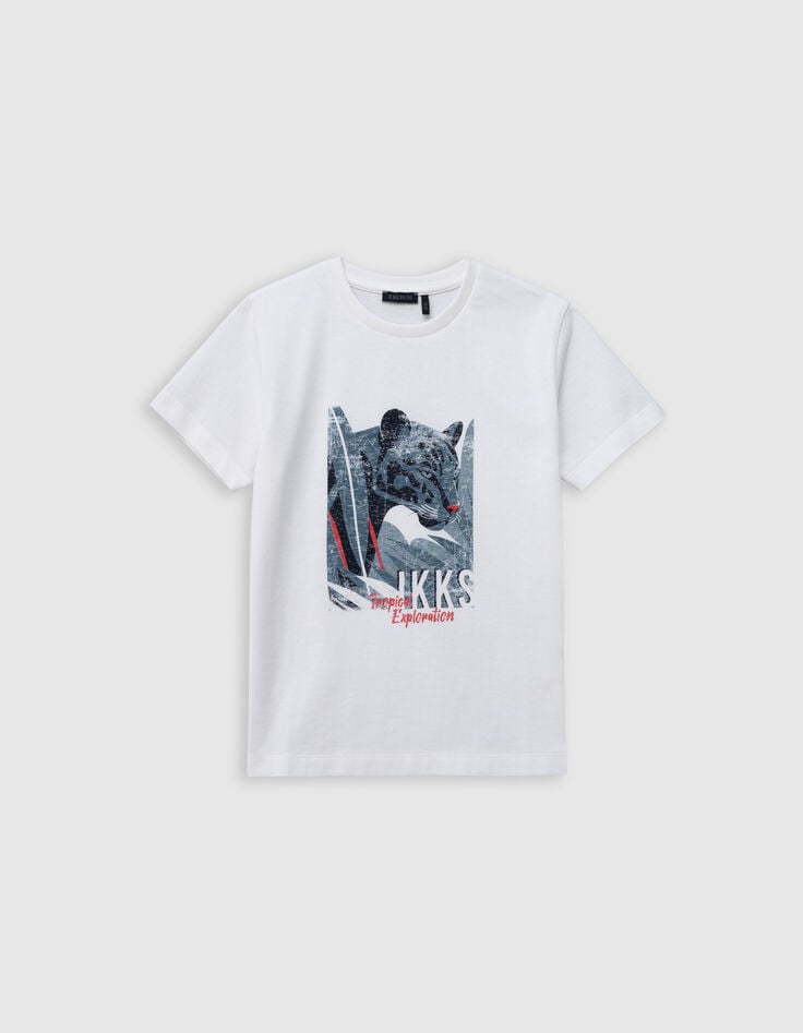 Weißes Jungen Panther-T-Shirt aus Bio-Baumwolle-1
