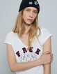 Tee-shirt blanc cassé coton modal flammé visuel tatoo femme-6