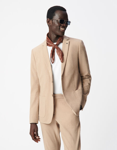 Donkerbeige seersucker colbert TRAVEL SUIT Heren - IKKS