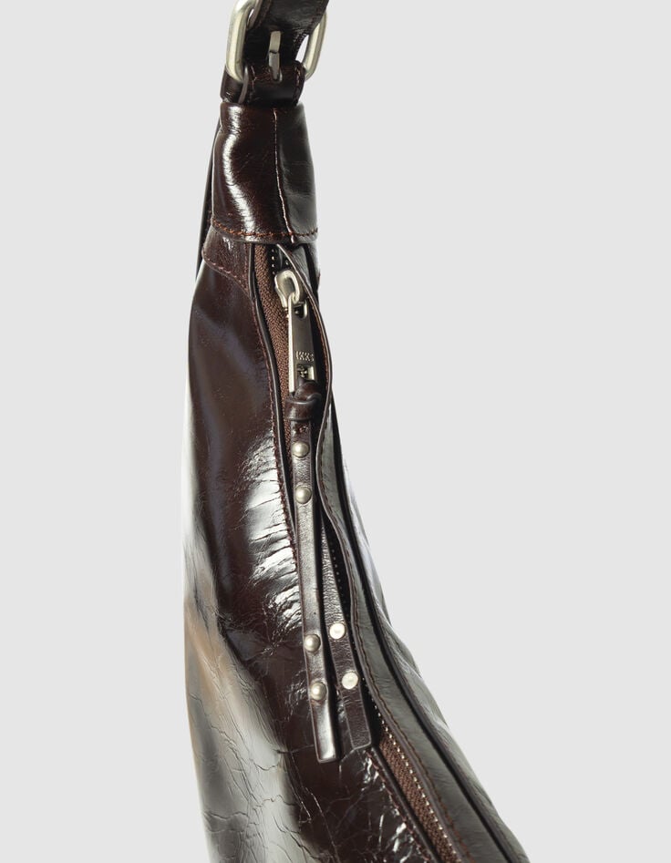 Women’s brown glazed leather Allane half-moon bag-7