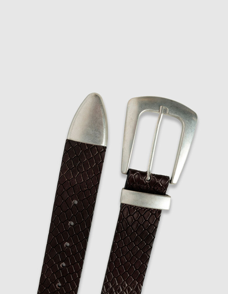 Ceinture large marron cuir embossé effet python Femme-5 Ceinture large marron cuir embossé effet python Femme-5
