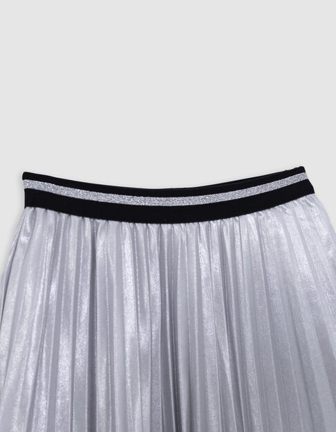Falda corta plisada plateada de niña - IKKS