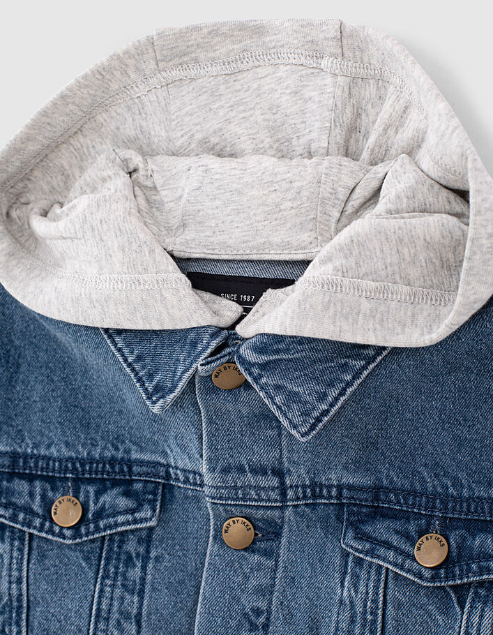 Boys’ stone blue organic hooded denim jacket - IKKS
