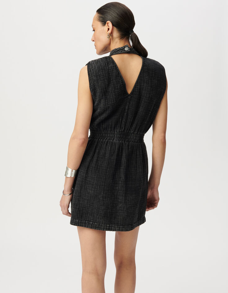 Robe sans manches grise gaze de coton encolure V dos Femme-4 Robe sans manches grise gaze de coton encolure V dos Femme-4