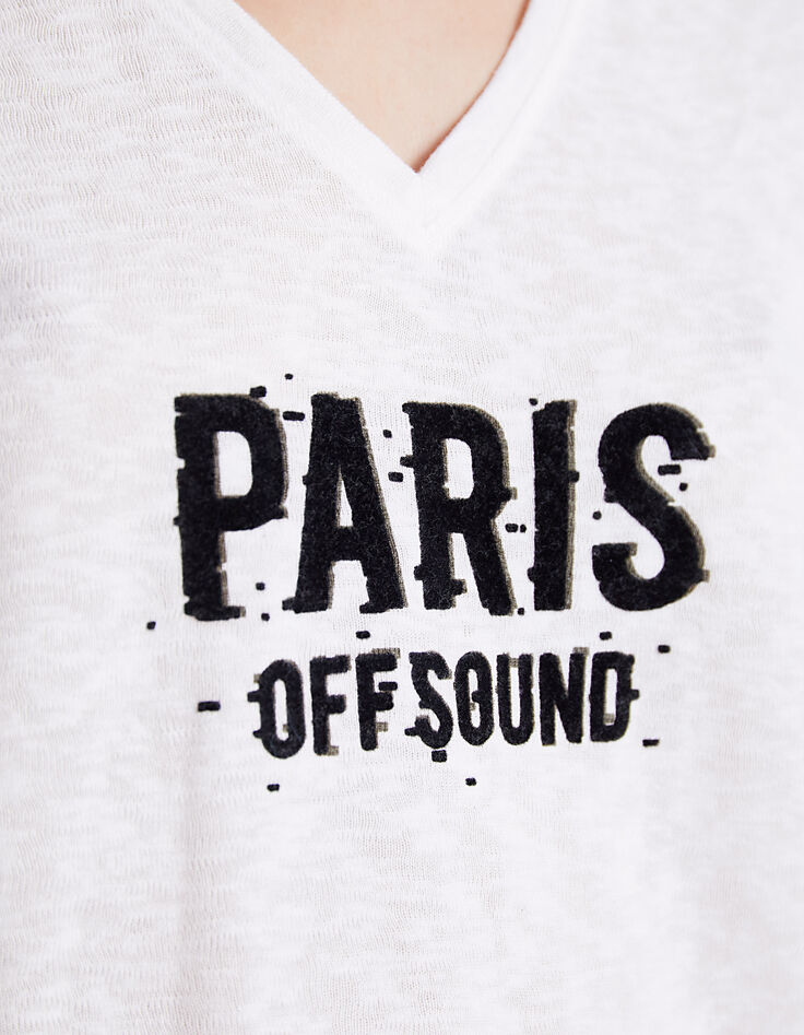 T-shirt gebroken wit opdruk geflockte fluwelen letters-4