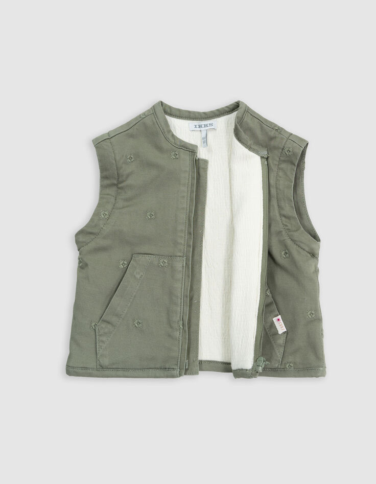 Embroidered khaki jacket with removable sleeves for girls-7