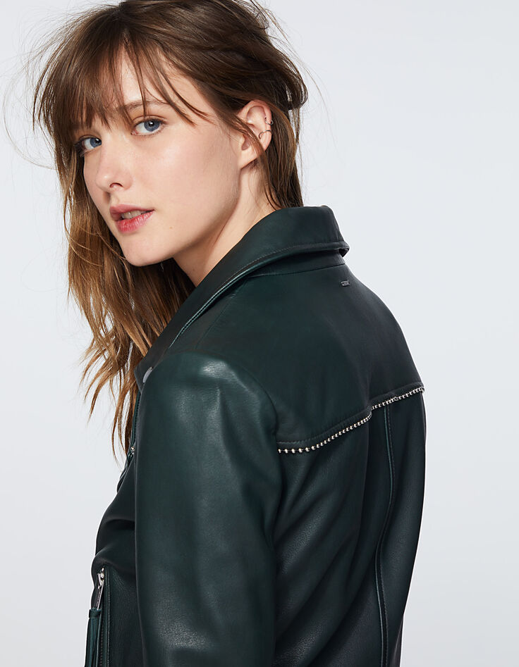 Women’s zip sleeve lambskin leather jacket-4 Women’s zip sleeve lambskin leather jacket-4