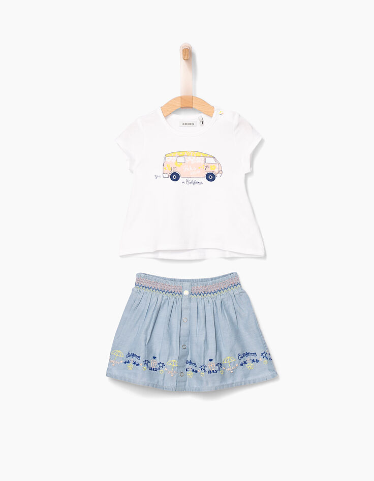 Set wit T-shirt en blauwe rok voor babymeisjes-1