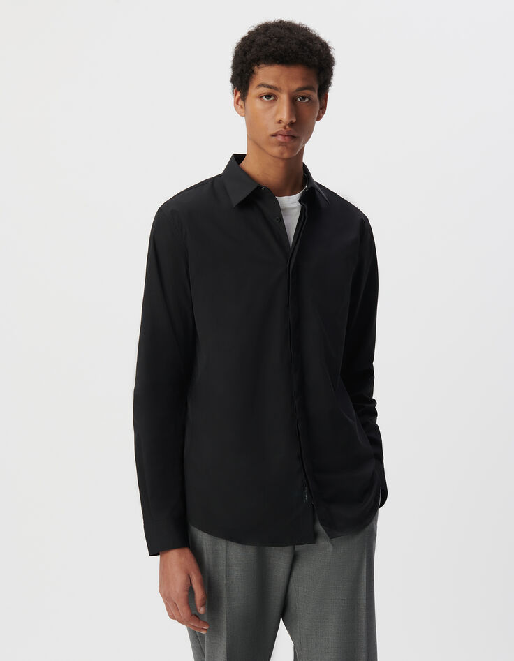 Pure Edition-Chemise SLIM noire patte brodée éclair Homme-2