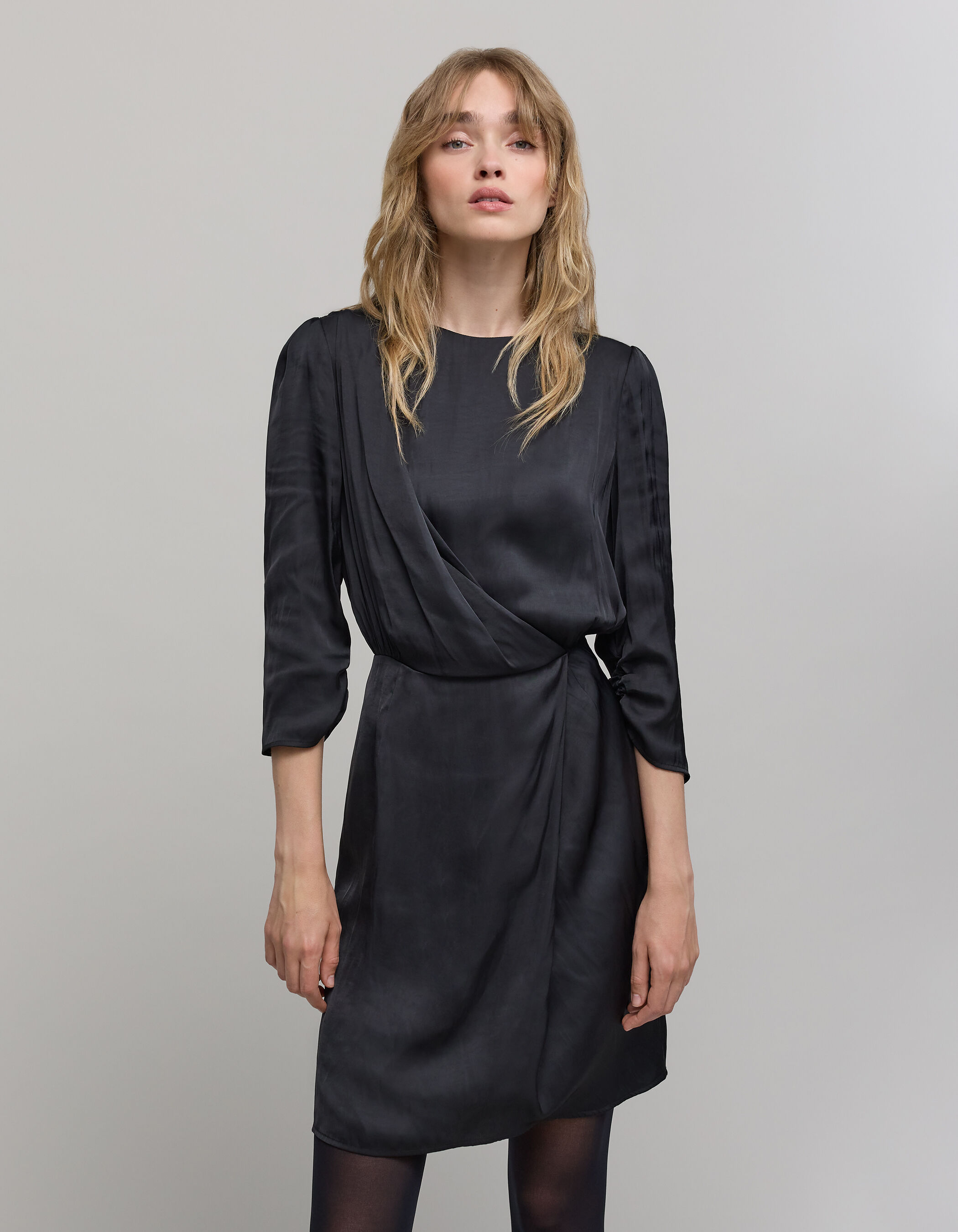 Robe noire froissee dentelle dos Femme IKKS