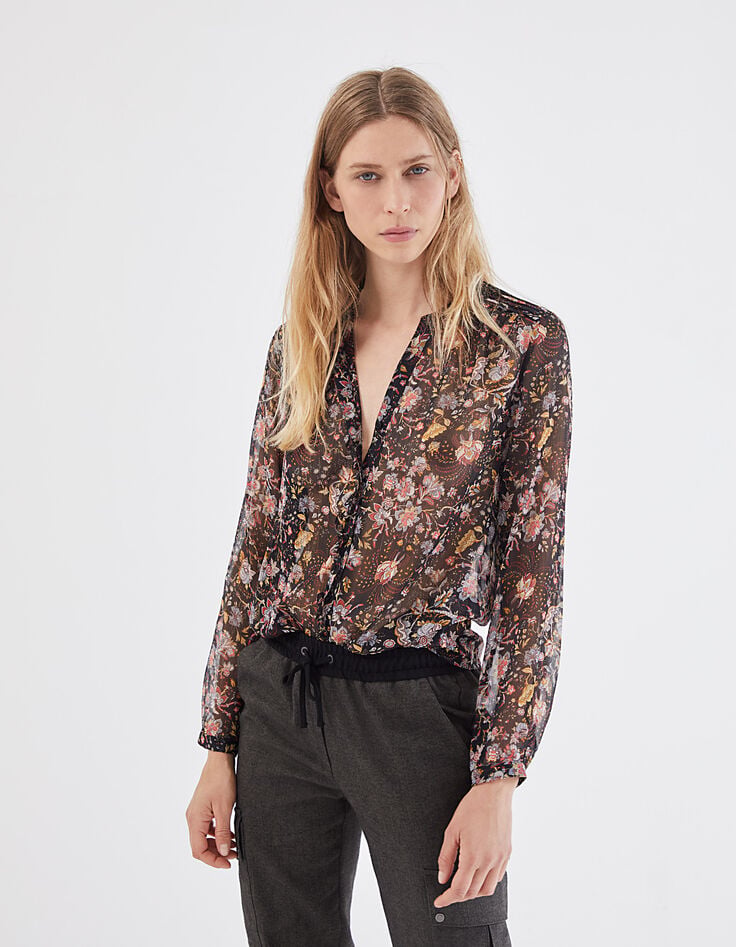 Damenvoilebluse mit Metallic-Blumenprint-1
