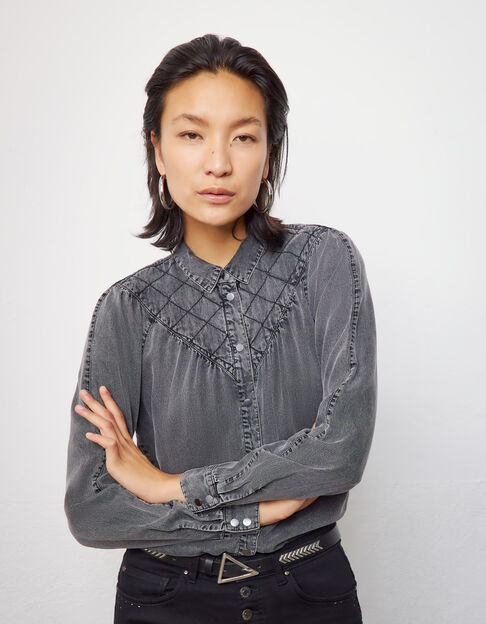 Women’s faded grey Tencel shirt with quilted collar