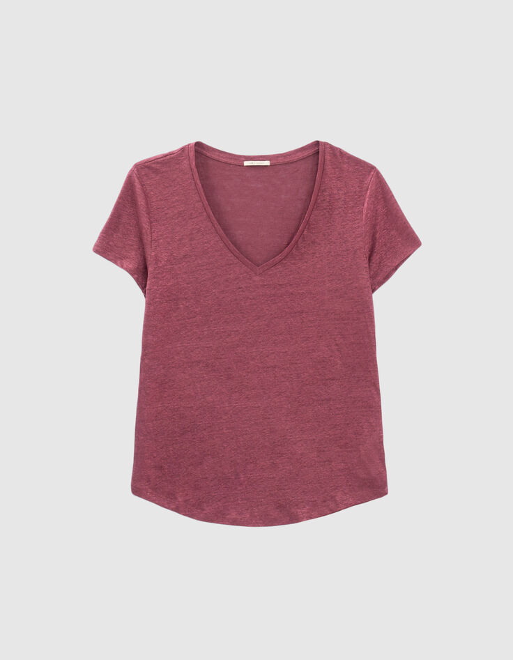 Tee-shirt en lin foil coloris fuchsia femme-1