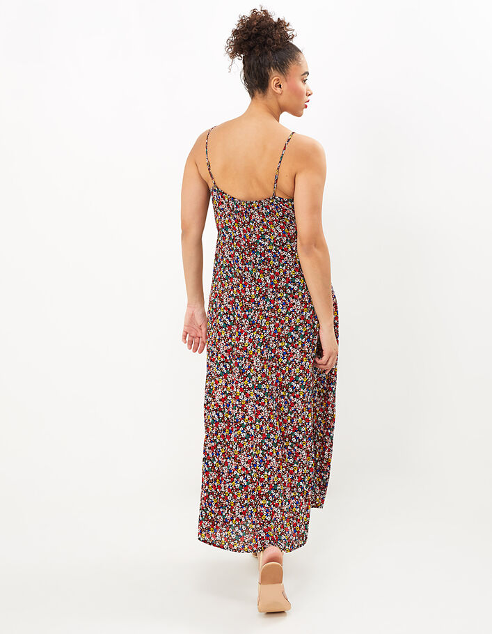I.Code black+multicoloured tiny flower print long dress - I.CODE