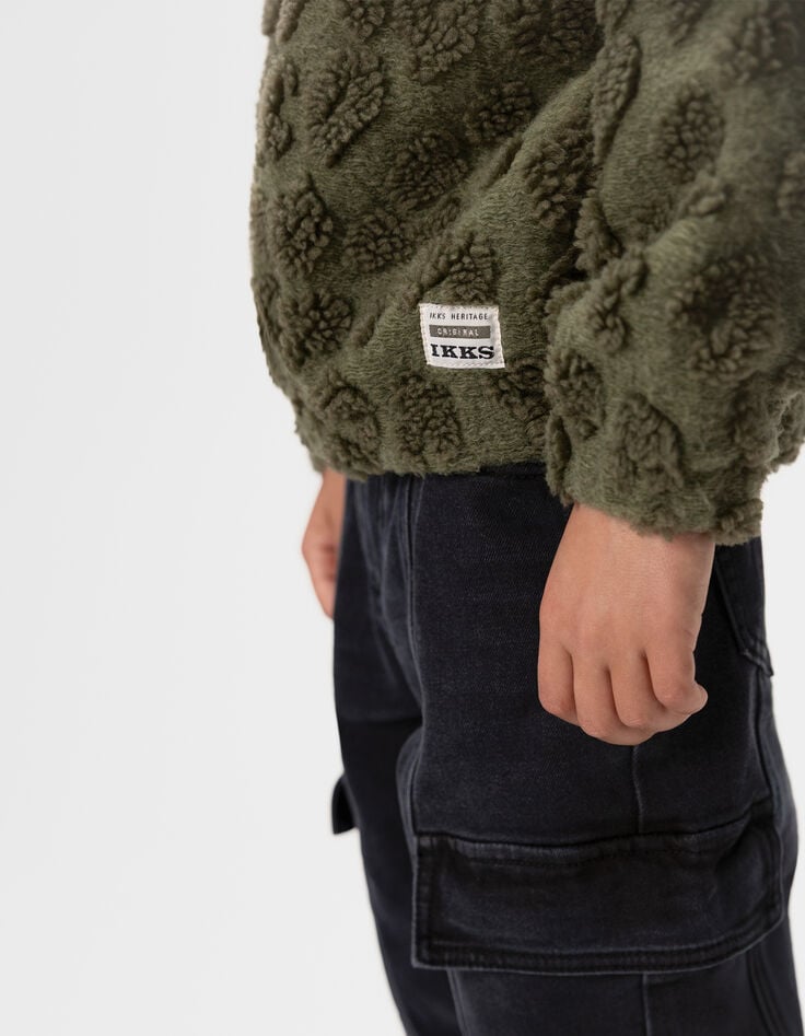 Sweat kaki jacquard sherpa léopard garçon-3 Sweat kaki jacquard sherpa léopard garçon-3