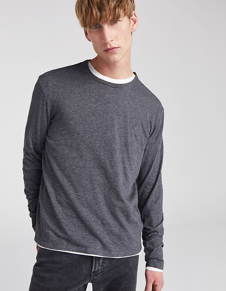 Men’s charcoal grey and white 2-in-1 T-shirt-1 Men’s charcoal grey and white 2-in-1 T-shirt-1