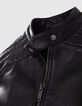 Women&rsquo;s black leather fitted jacket with quilted shoulders-5