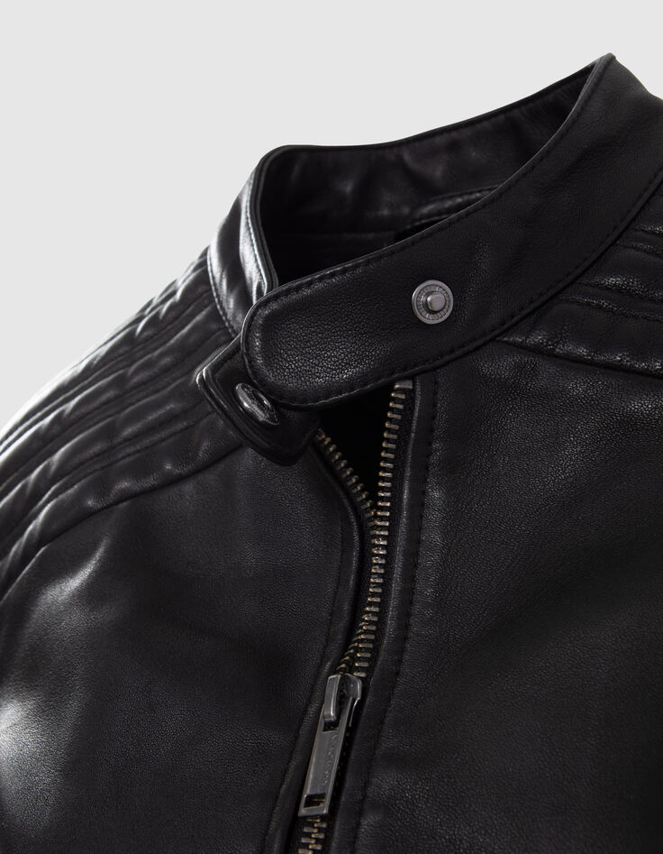 Women&rsquo;s black leather fitted jacket with quilted shoulders-5