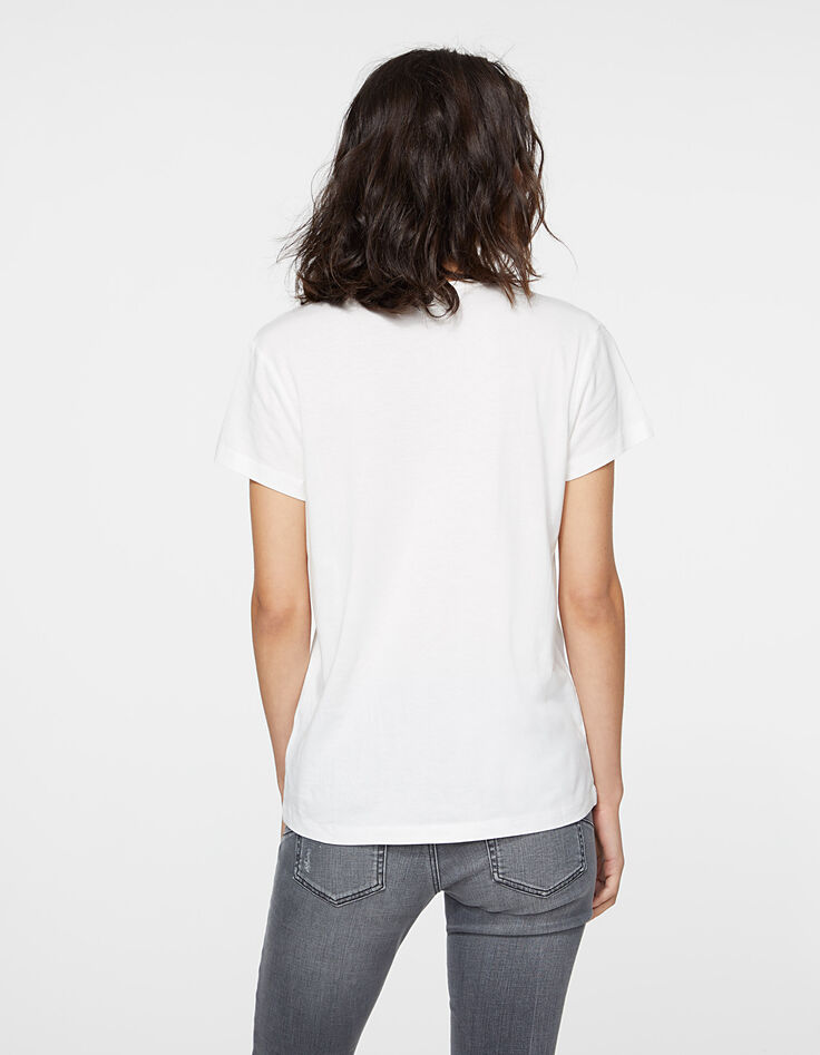 Camiseta pico blanco roto algodón modal visual Bowie mujer-3