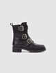 Women's black leather 3 buckle rangers boots-1
