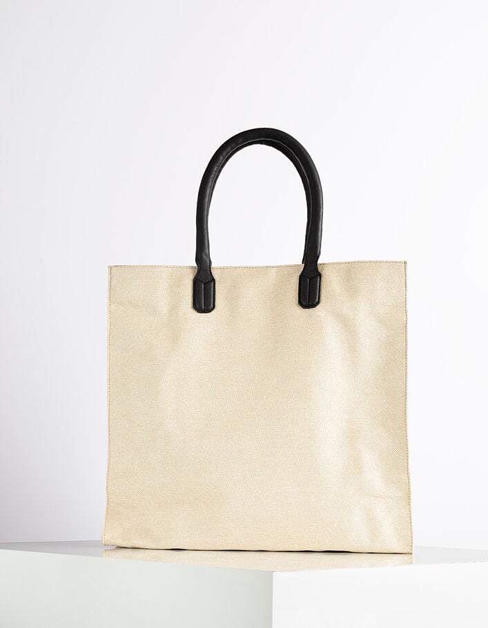Cabas Tote Bag Rayé Avec Anses Cuir - Parfait état, Style Fourre-tout Français