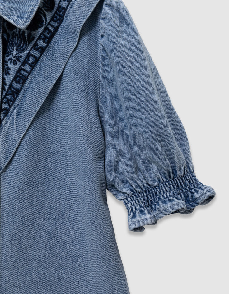 Blauwe denim jurk met borduurwerk voor meisjes-5