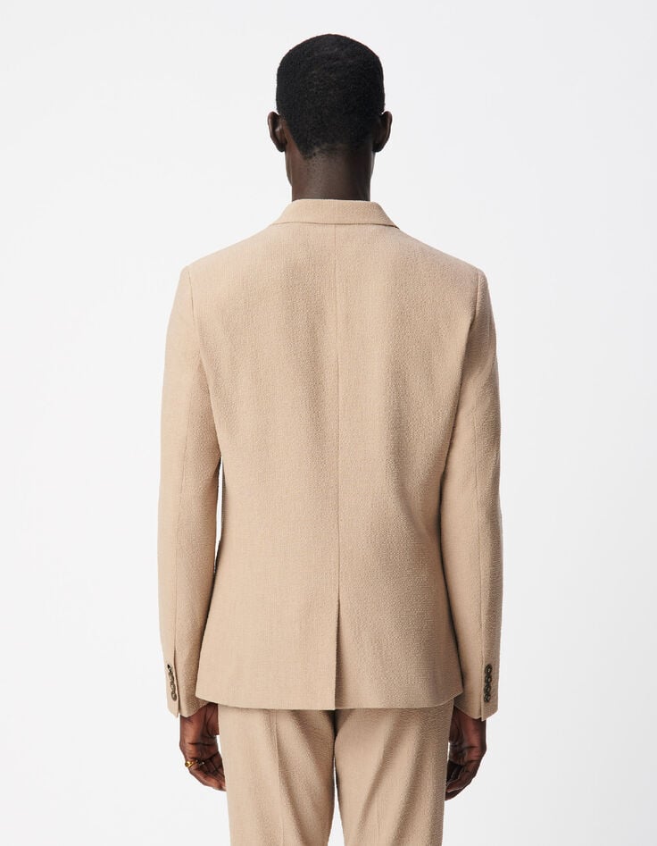 Donkerbeige seersucker colbert TRAVEL SUIT Heren-3