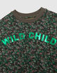 Grünes Sweatshirt, Leo-Blumen, Metallic-Botschaft, Mädchen-2