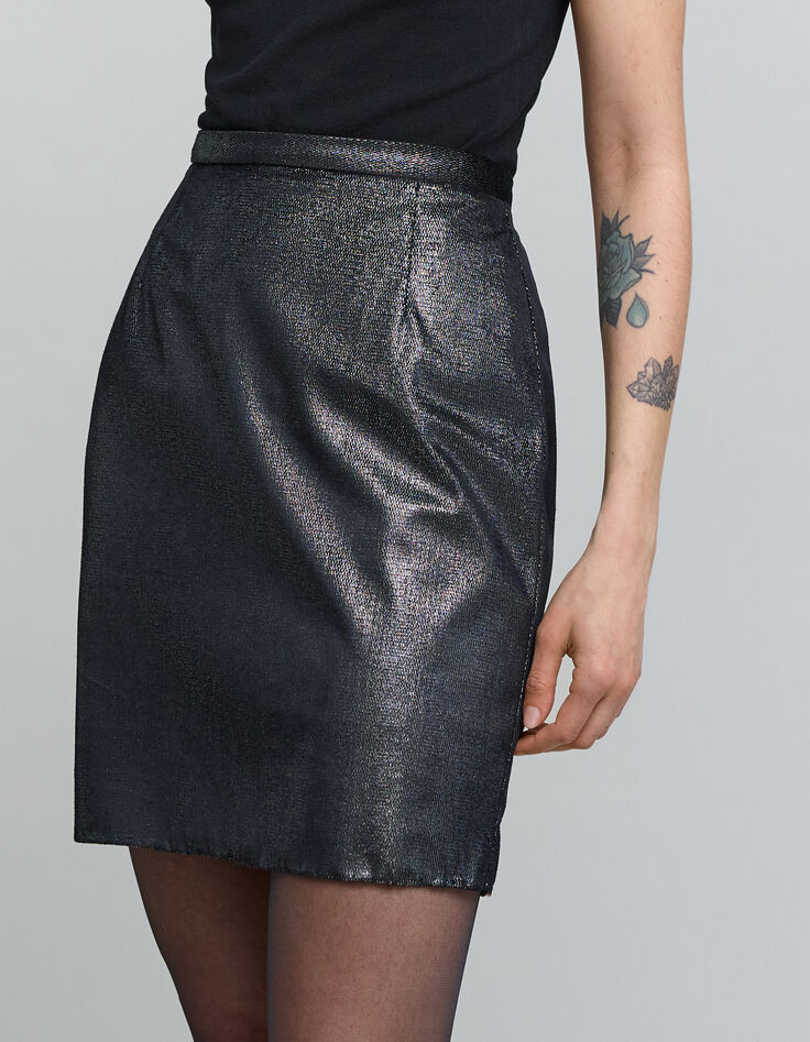 Jupe midi argentée velours métallisé Femme-5