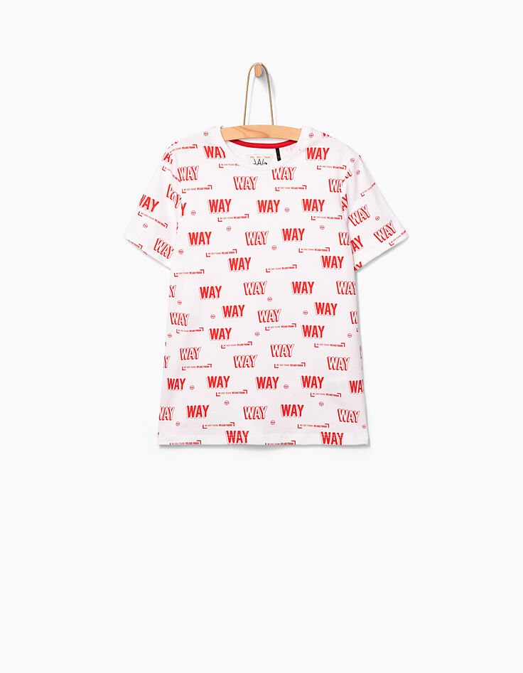 Wit T-shirt met rode WAY print voor jongens -2