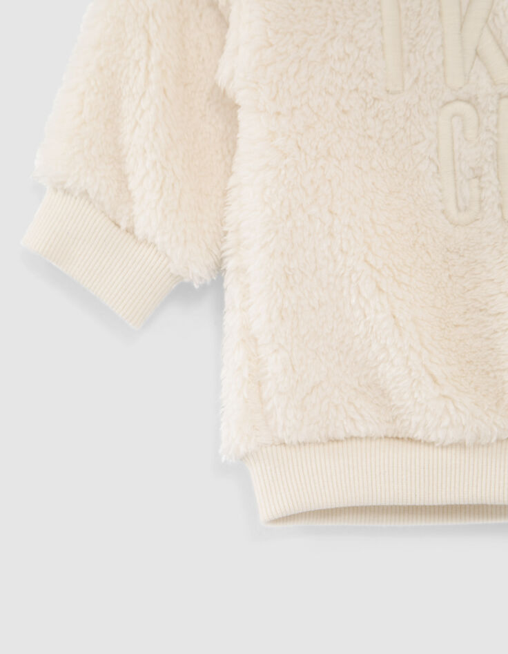 Baby boys&rsquo; beige Sherpa sweatshirt, khaki nylon shoulders-5