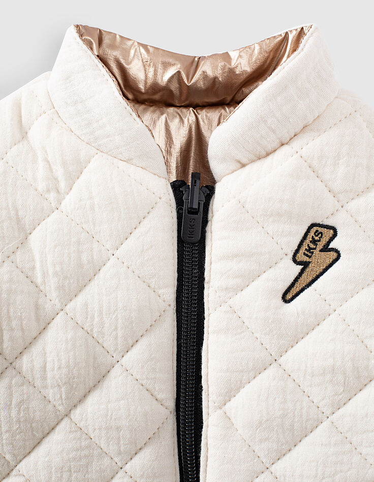 Baby girls’ gold nylon and ecru quilted reversible jacket-6 Baby girls’ gold nylon and ecru quilted reversible jacket-6