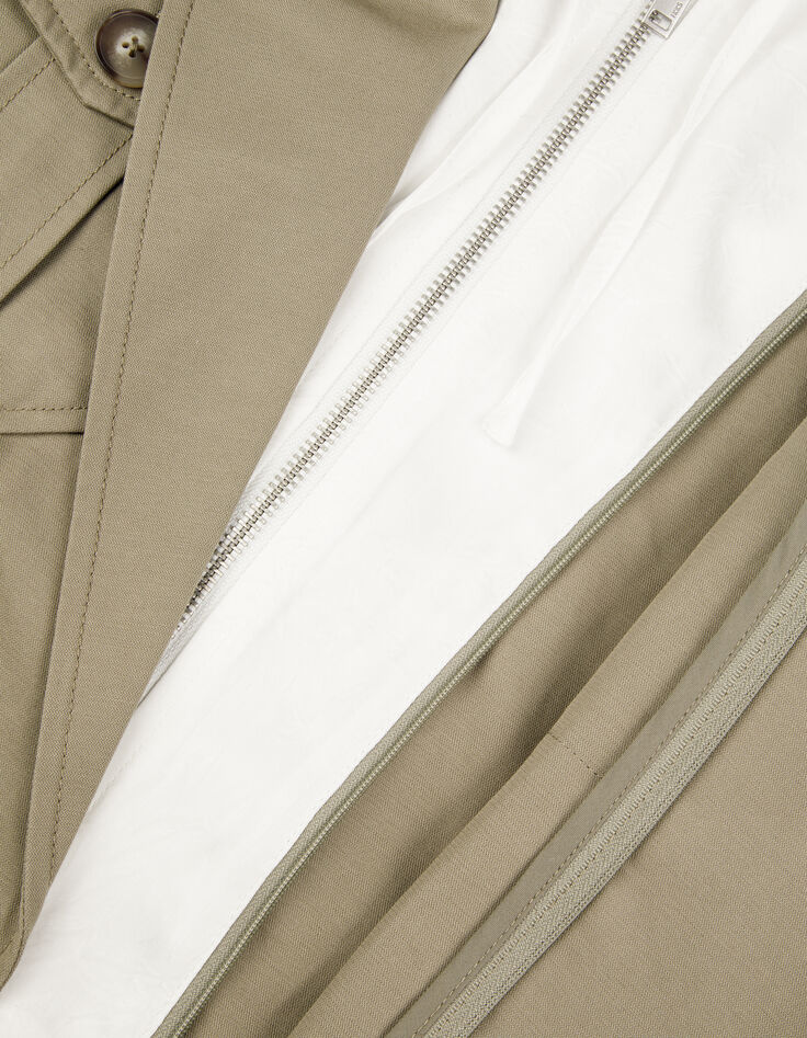 Kurze gr&uuml;ne Jacke f&uuml;r Damen mit abnehmbarer Kapuze aus wei&szlig;em Satin-8