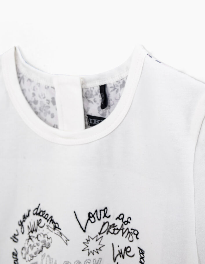 Girls’ off-white mixed fabric T-shirt with printed back - IKKS