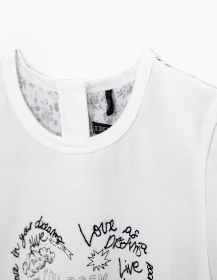 Camiseta blanco roto bi-tejido detrás estampado niña-6 Camiseta blanco roto bi-tejido detrás estampado niña-6
