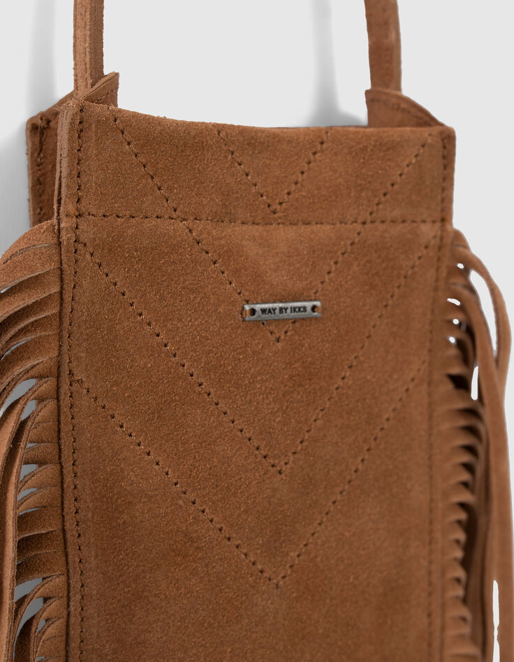 Girls’ camel fringed smartphone bag-4
