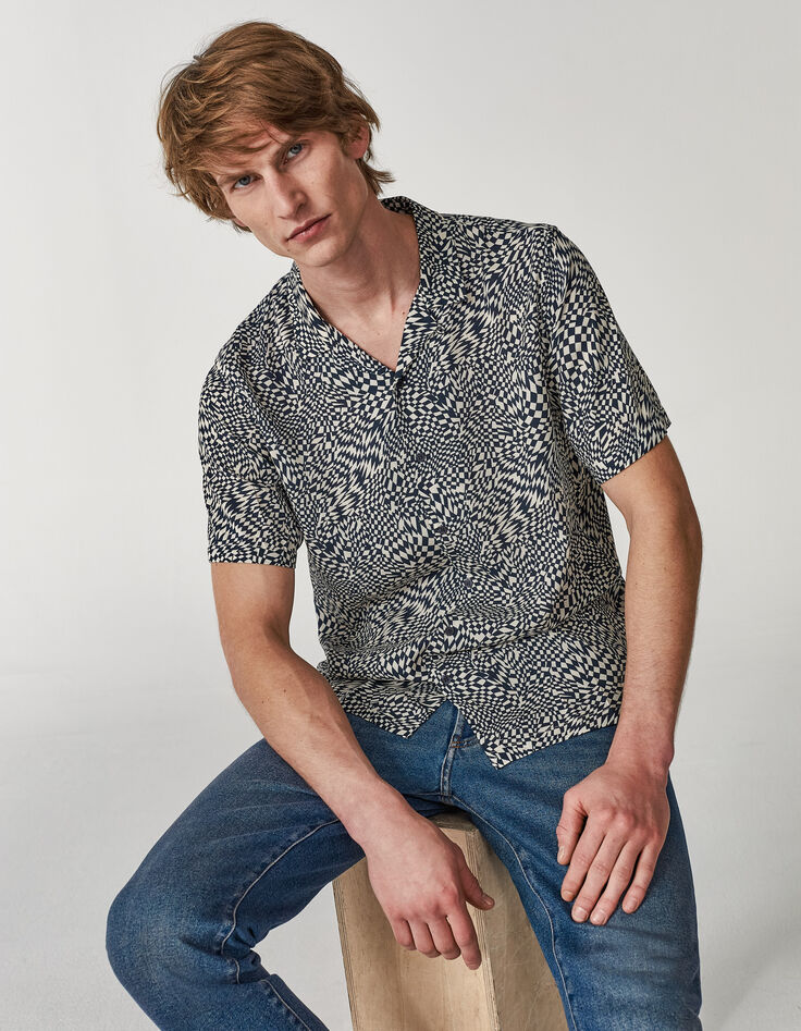 Marineblaues REGULAR-Herrenhemd mit optischem Print-4