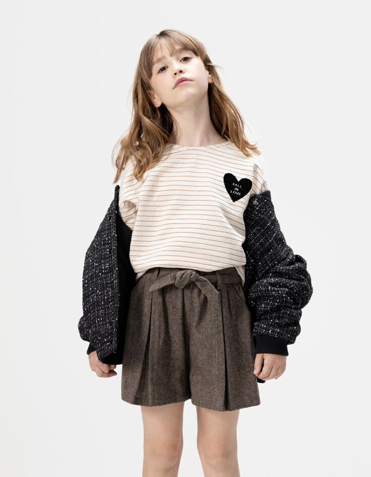 Shorts marrón franela jaspeado niña-8