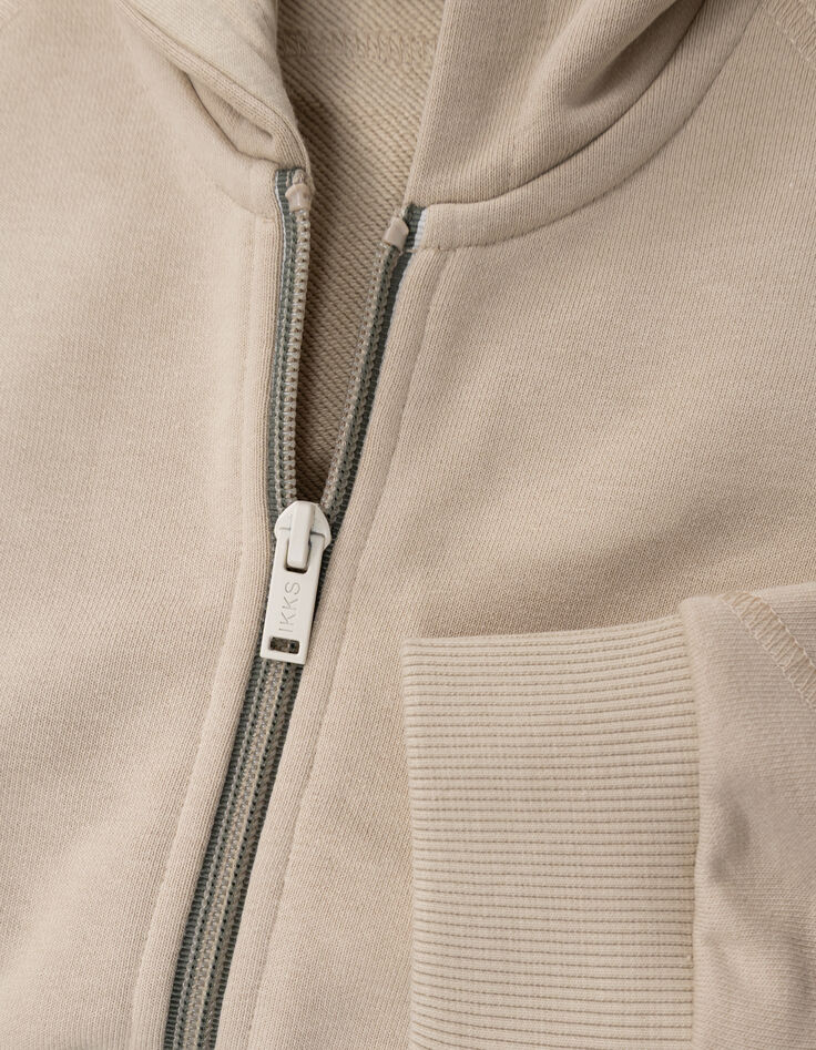 Cardigan beige à capuche zip bicolore garçon-2