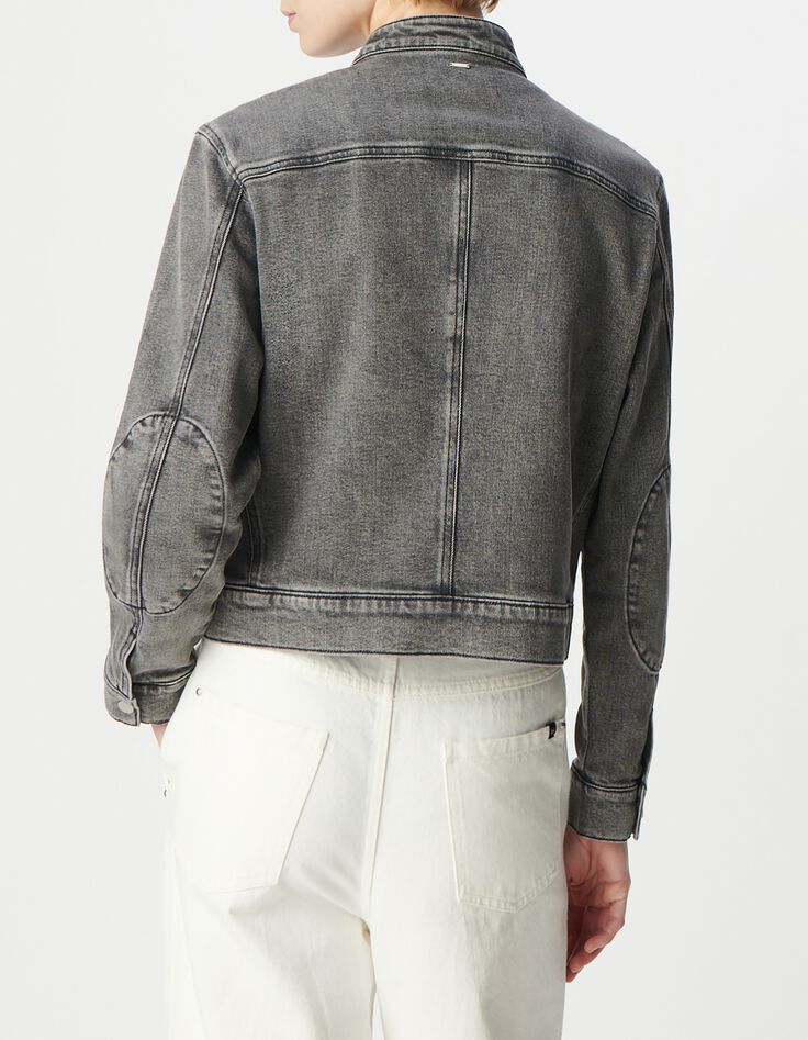 Graue Jeansjacke mit Rei&szlig;verschluss f&uuml;r Damen-3