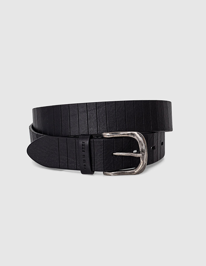 Men’s black cartridge-style engraved leather belt - IKKS
