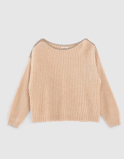 Women’s beige chunky knit sweater with mohair