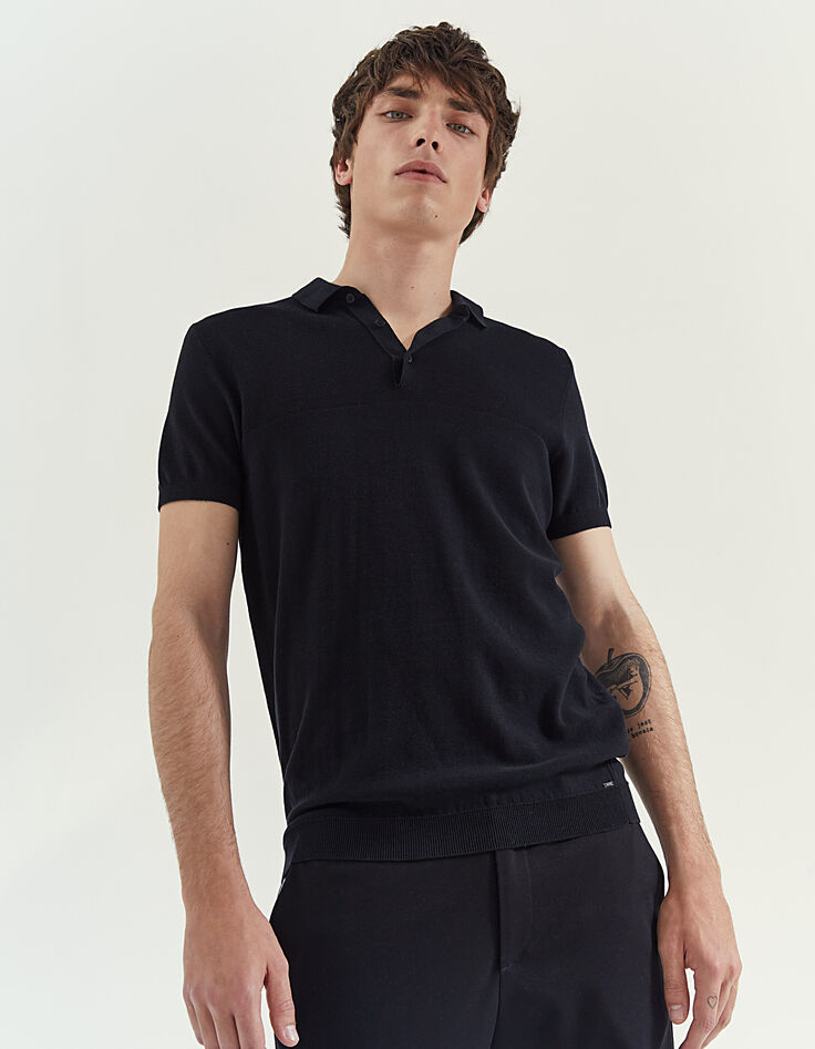 Polo negro de punto fino para hombre-1